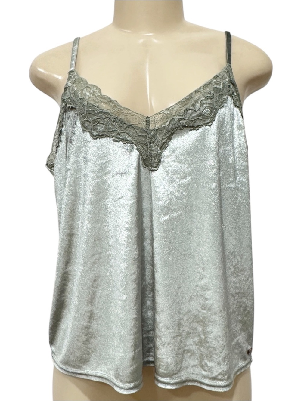Danskin Sage Green Lace-Trim Stretch Velvet Satin Camisole XL
